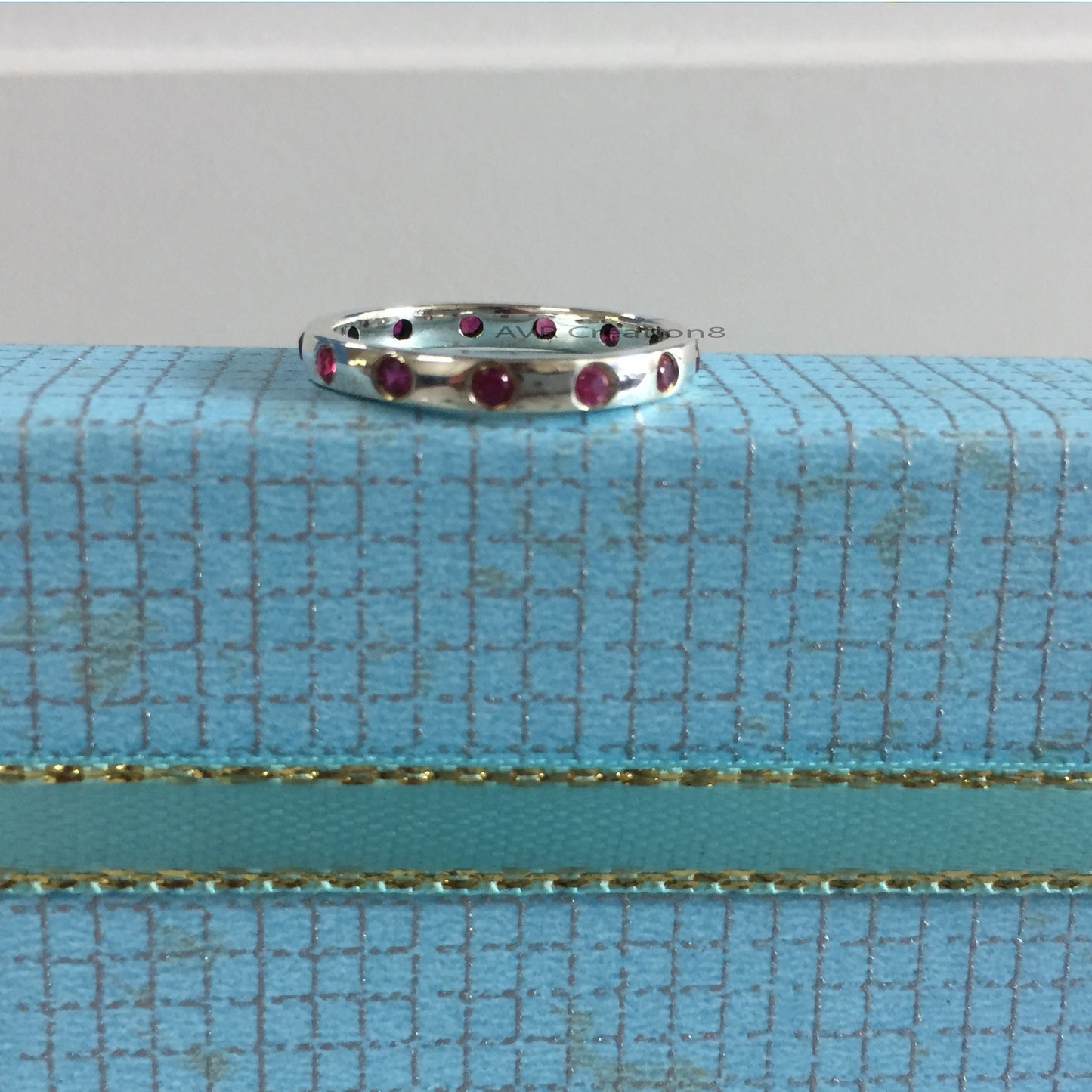 Ruby Eternity Band | Dainty Red Gemstone Ring | Stacking Ring | July Birthstone | Sterling Silver Full Band | Anniversary Gift For Her