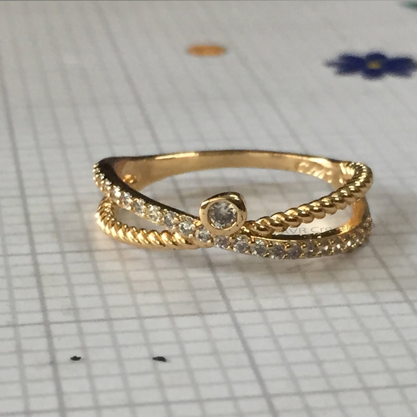Diamond Wedding Band For Women, Minimalist Crossover Anniversary Band, Stackable Wedding Ring, 14K Yellow Gold Plated Ladies Diamond Ring