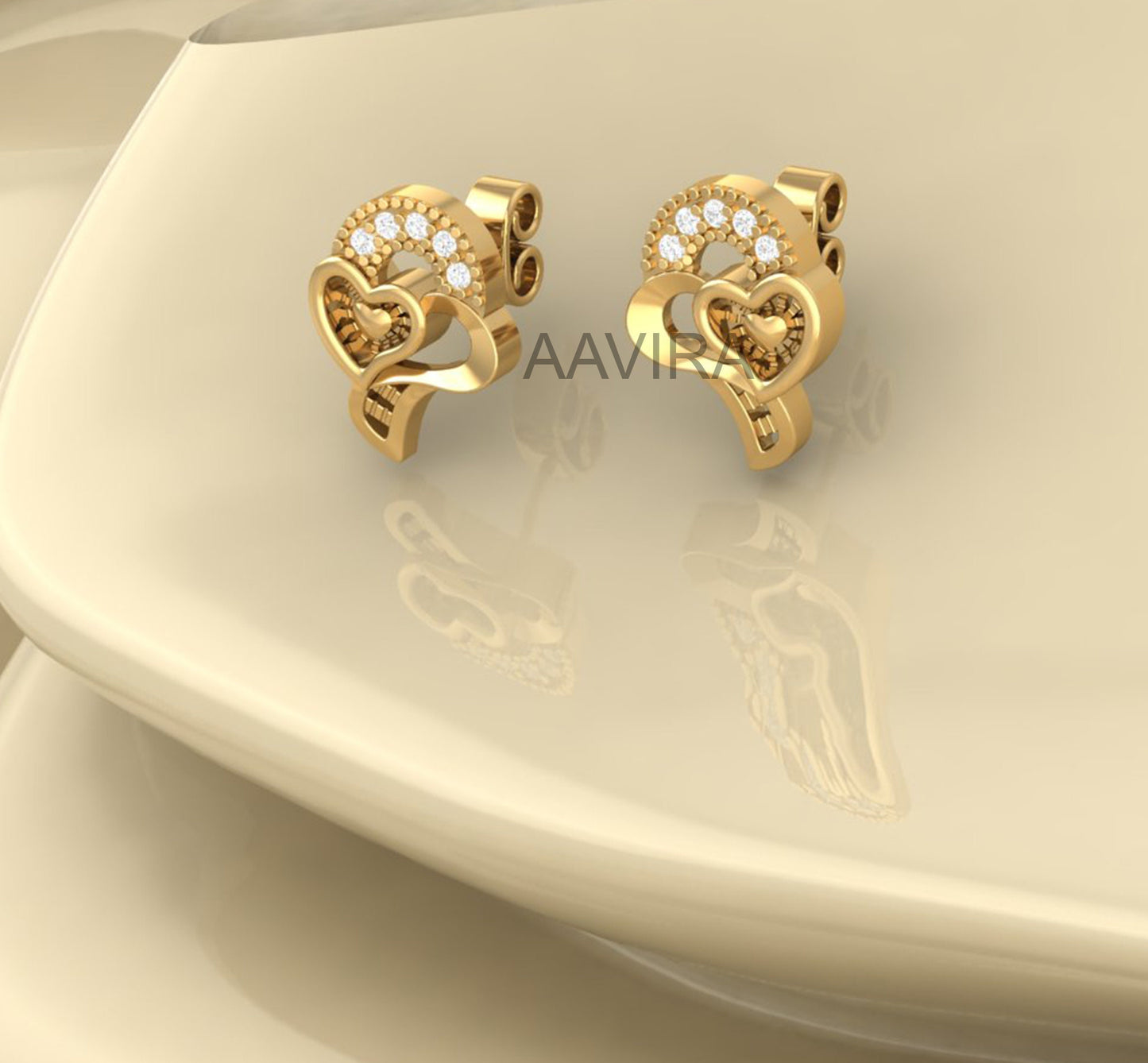 Moissanite Stud Earrings, 14k Yellow Gold Plated, Handmade Earrings, Diamond Stud Earrings, Heart Shape Moissanite Earrings, Gift For Her