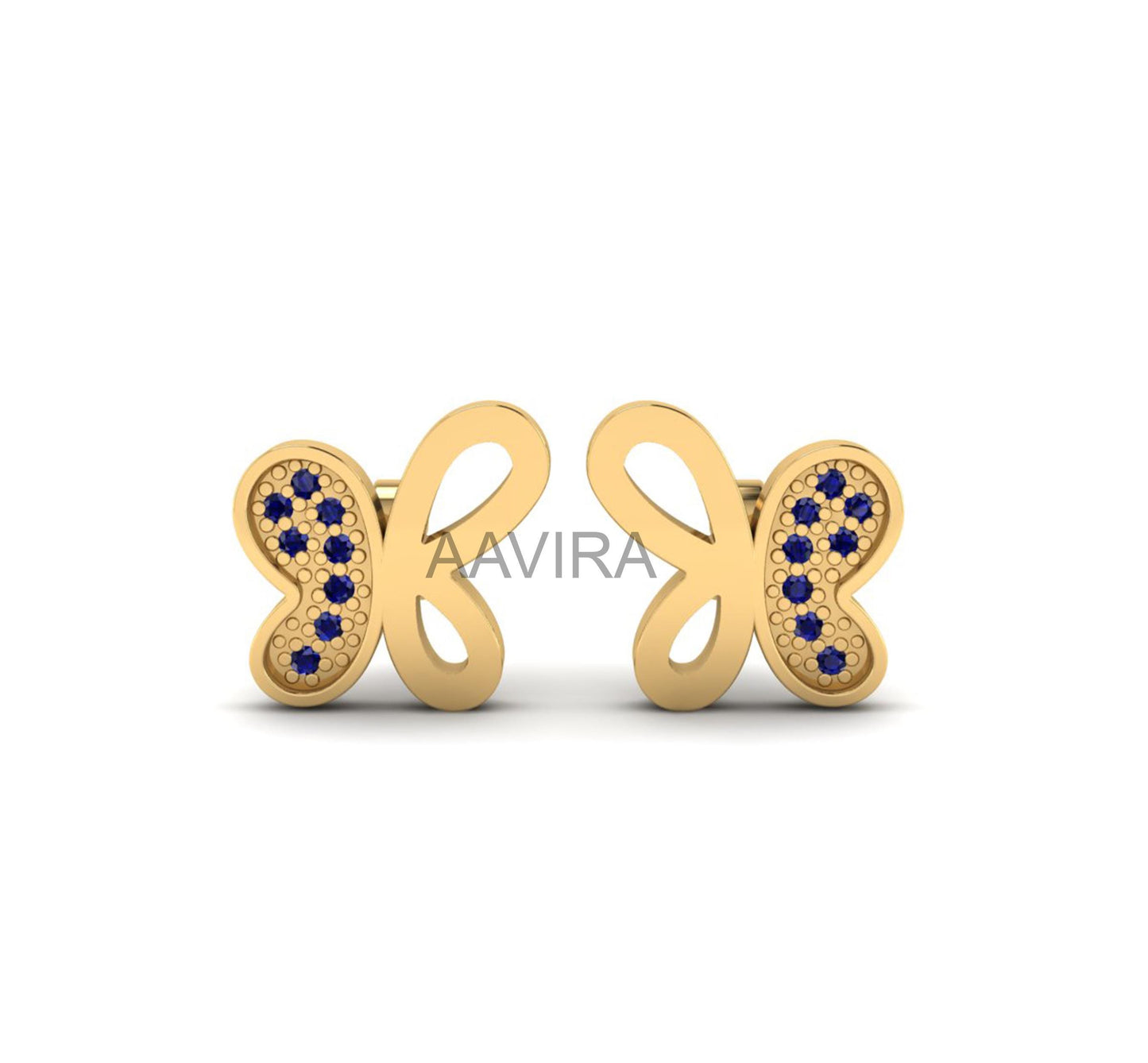Round Cut Sapphire Butterfly Stud Earrings, Sapphire Gemstone Stud Earrings, 14k Gold Stud Earrings, Classic Earrings, Birthstone Earrings