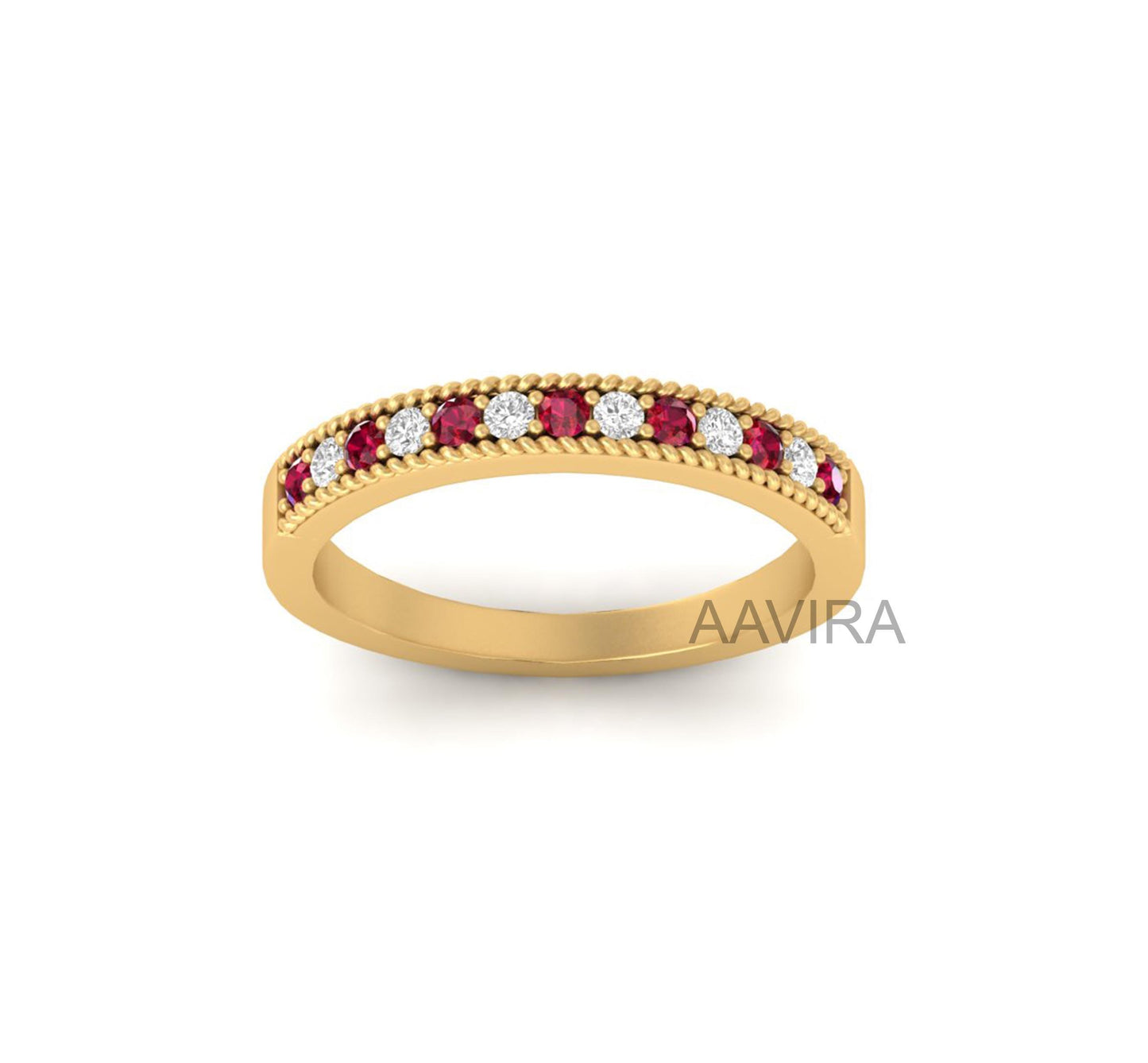 Ruby & Diamond Alternating Wedding Band, Ruby Diamond Band, 14k Yellow Gold Band, Art Deco Ring, Ruby Engagement Ring, Eternity Band, Gifts