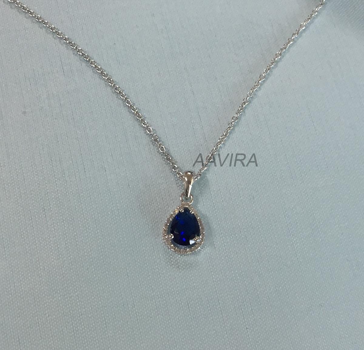 September Birthstone Pendant, Sapphire Teardrop Necklace, Halo Diamond Pendant, Sapphire Pendant, 925 Sterling Silver Pendant, Birthday Gift