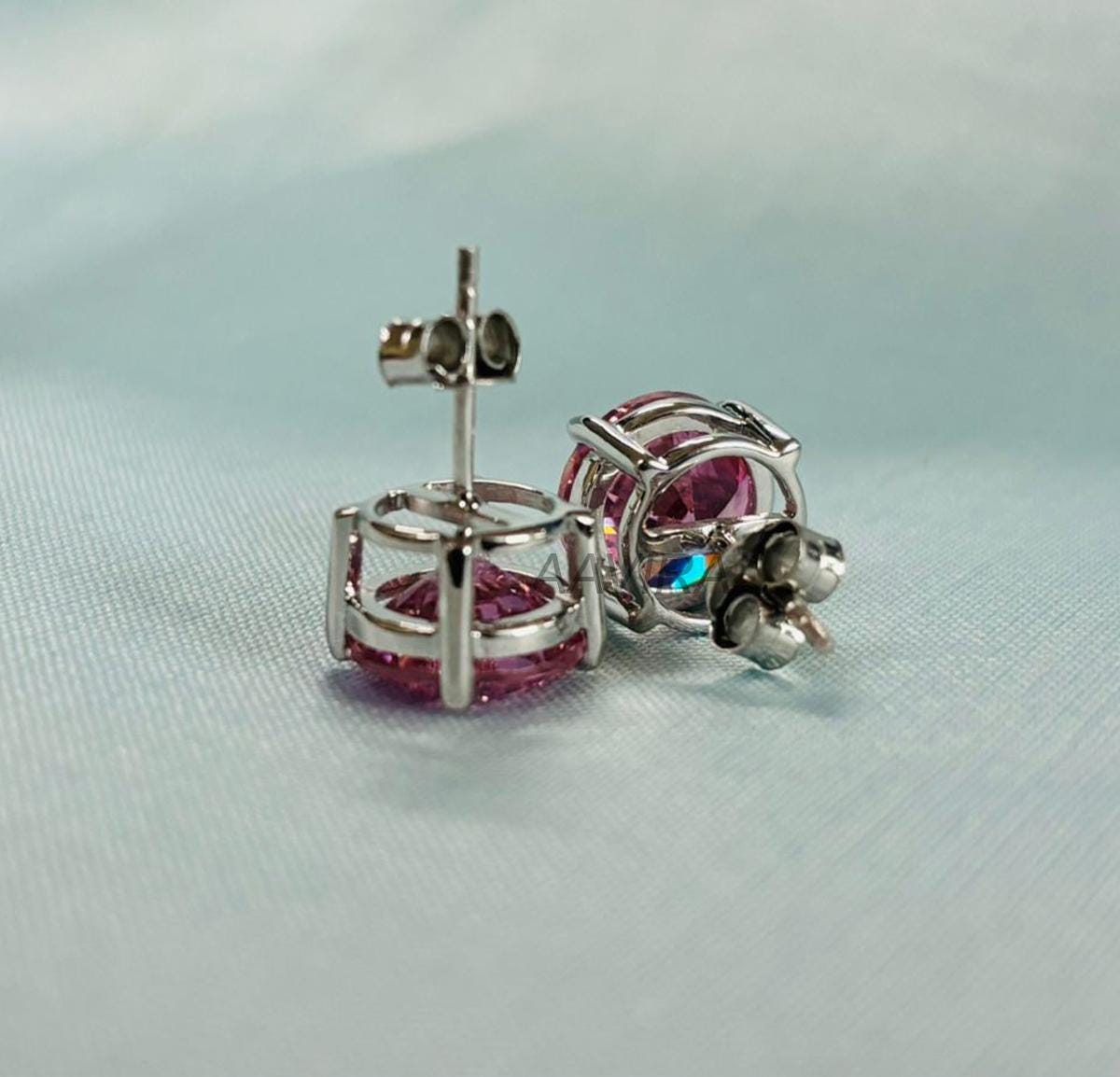 Pink Sapphire Gemstone Earrings, 10mm Round Studs, Everyday Stud Earrings, 925 Sterling Silver, Gift For Her, Pink Stone Stud Earrings, Gift