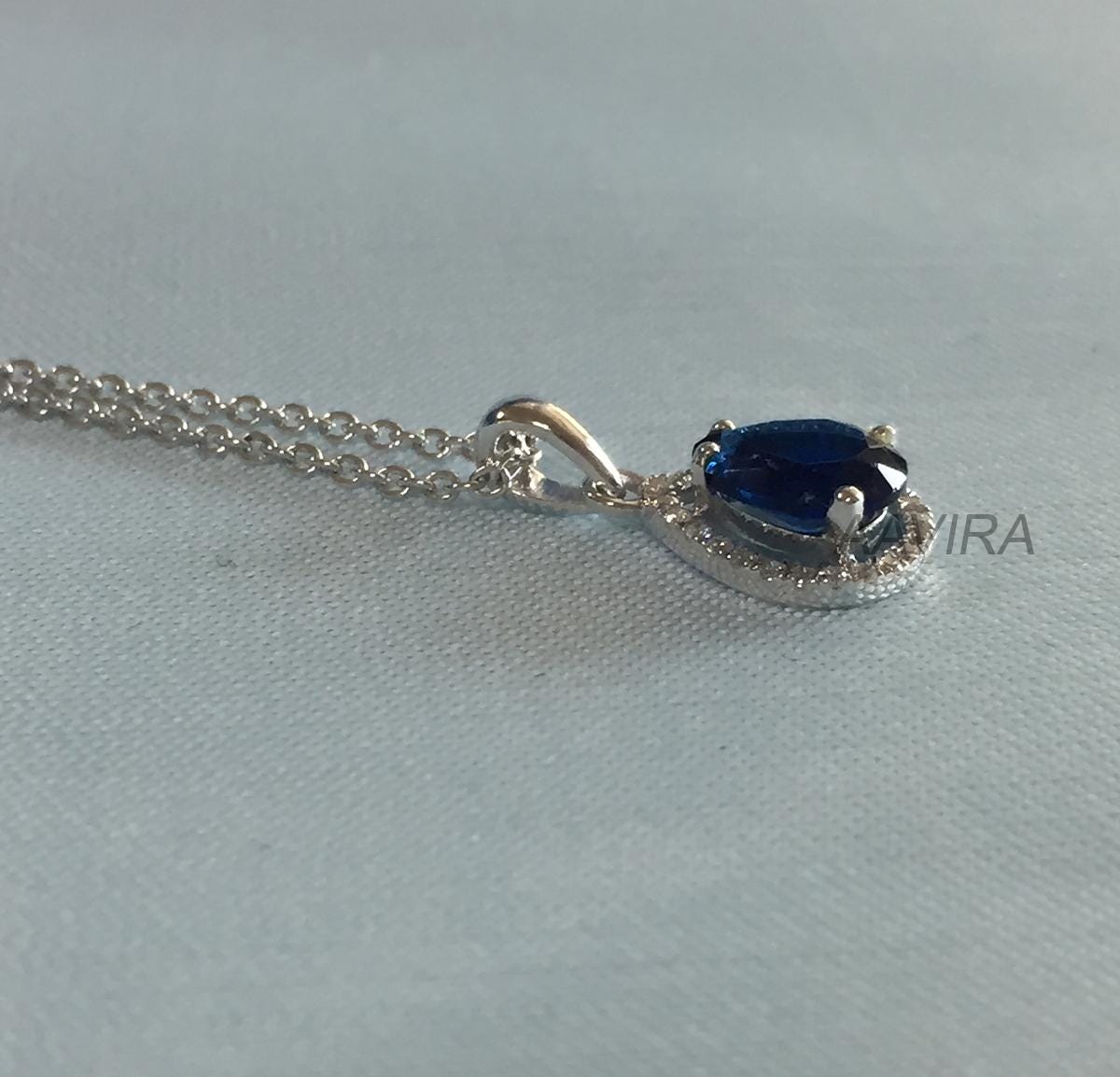 September Birthstone Pendant, Sapphire Teardrop Necklace, Halo Diamond Pendant, Sapphire Pendant, 925 Sterling Silver Pendant, Birthday Gift
