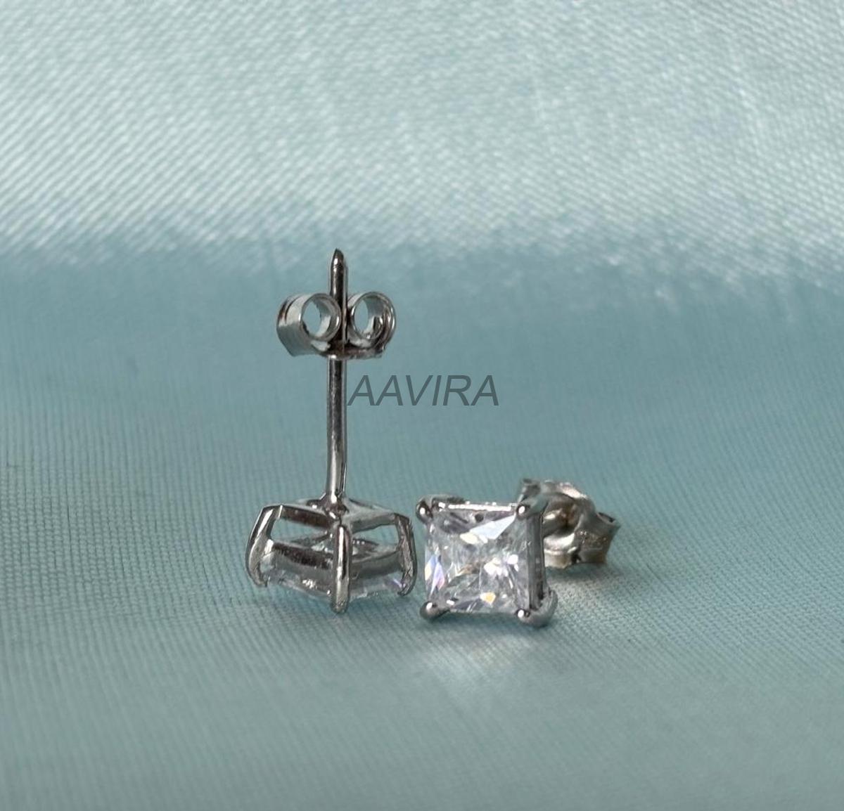 Princess diamond earrings, 6mm Diamond Stud, 925 Sterling Silver, Everyday Earrings, Push Back, Dainty Diamond Stud Earrings For Women/Men