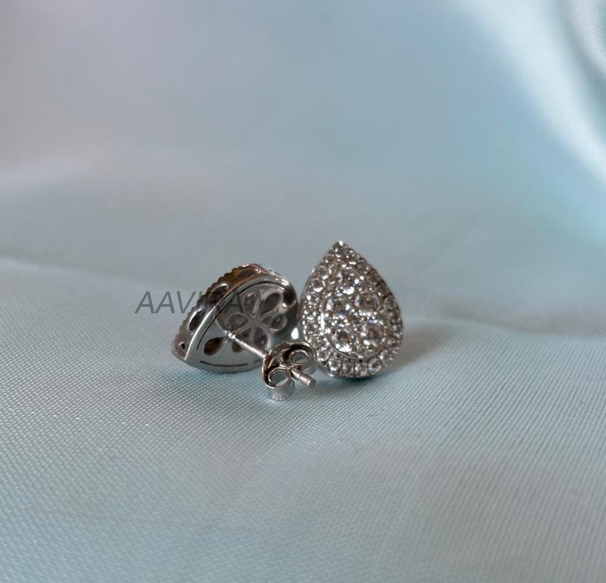 Cluster Diamond Stud Earrings, Halo Stud For Women, 14k White Gold Dainty Studs, Birthday Gift For Her, Cluster Earrings, Party Wear Earring
