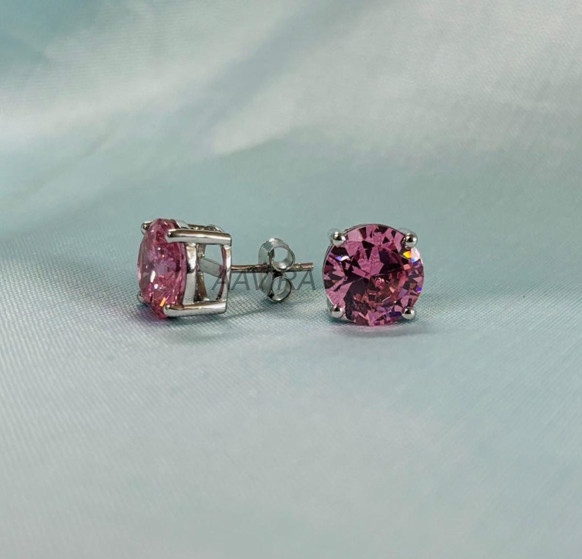 Pink Sapphire Gemstone Earrings, 10mm Round Studs, Everyday Stud Earrings, 925 Sterling Silver, Gift For Her, Pink Stone Stud Earrings, Gift