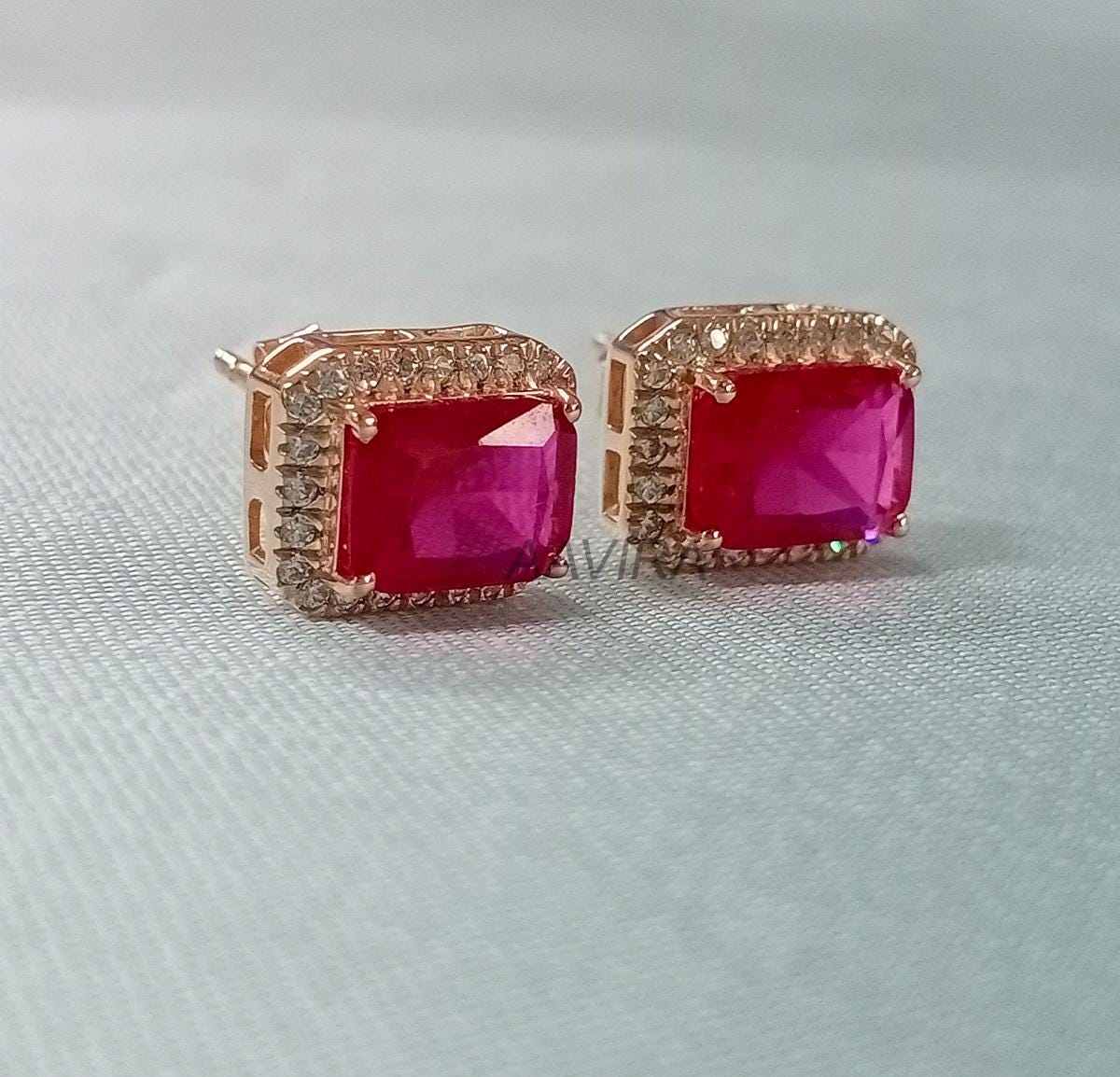 Ruby Diamond Earrings For Women, Emerald Cut Ruby Earrings, July Birthstone Earring, Push Back Earrings, Minimalist Earrings For Women, Gift