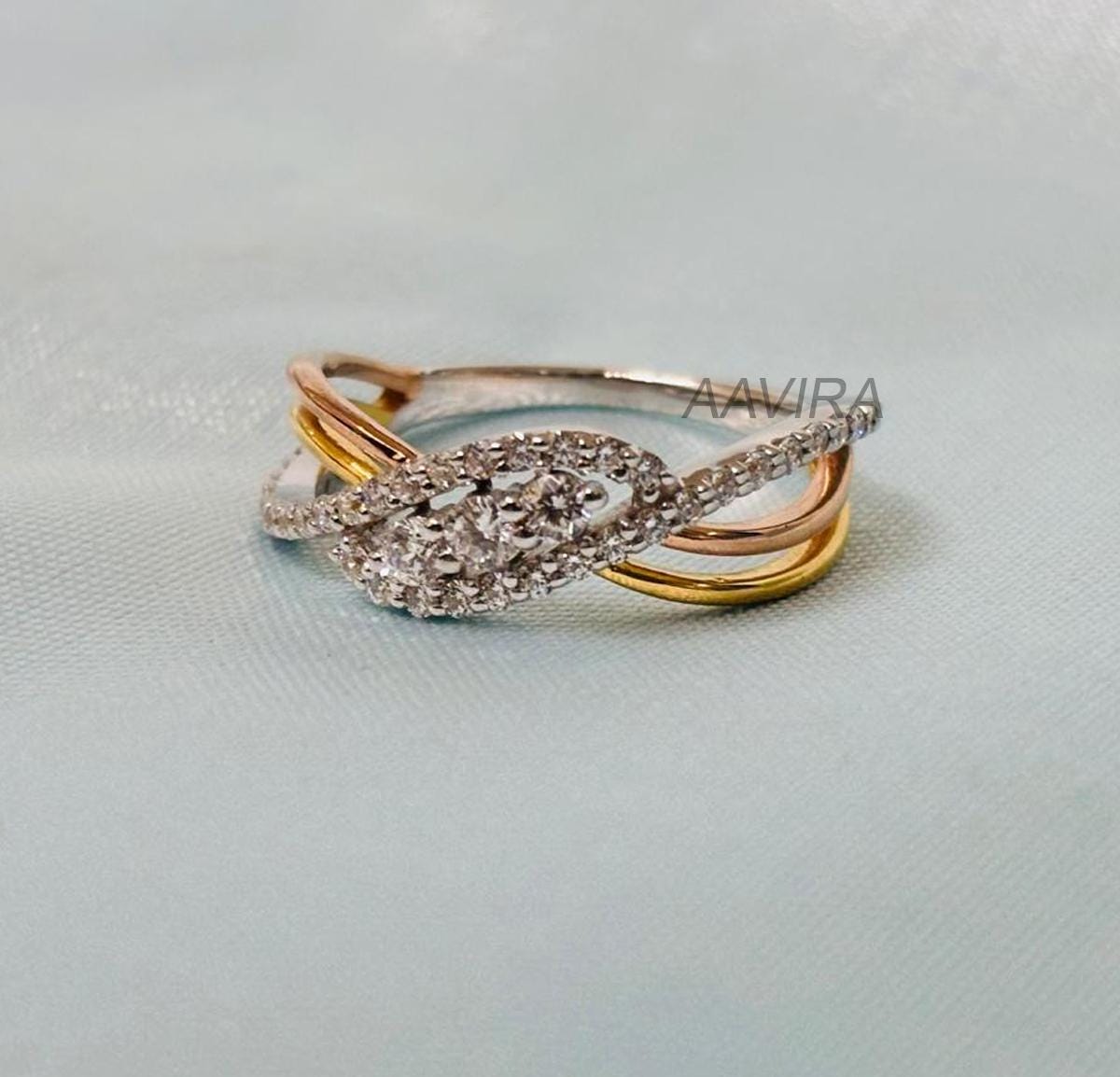 Gorgeous Engagement Diamond Ring, Three Color Ring, Bridal Ring, 14k White Yellow Rose Gold Plated Ring, Promise Ring Jewelry Gift For Women