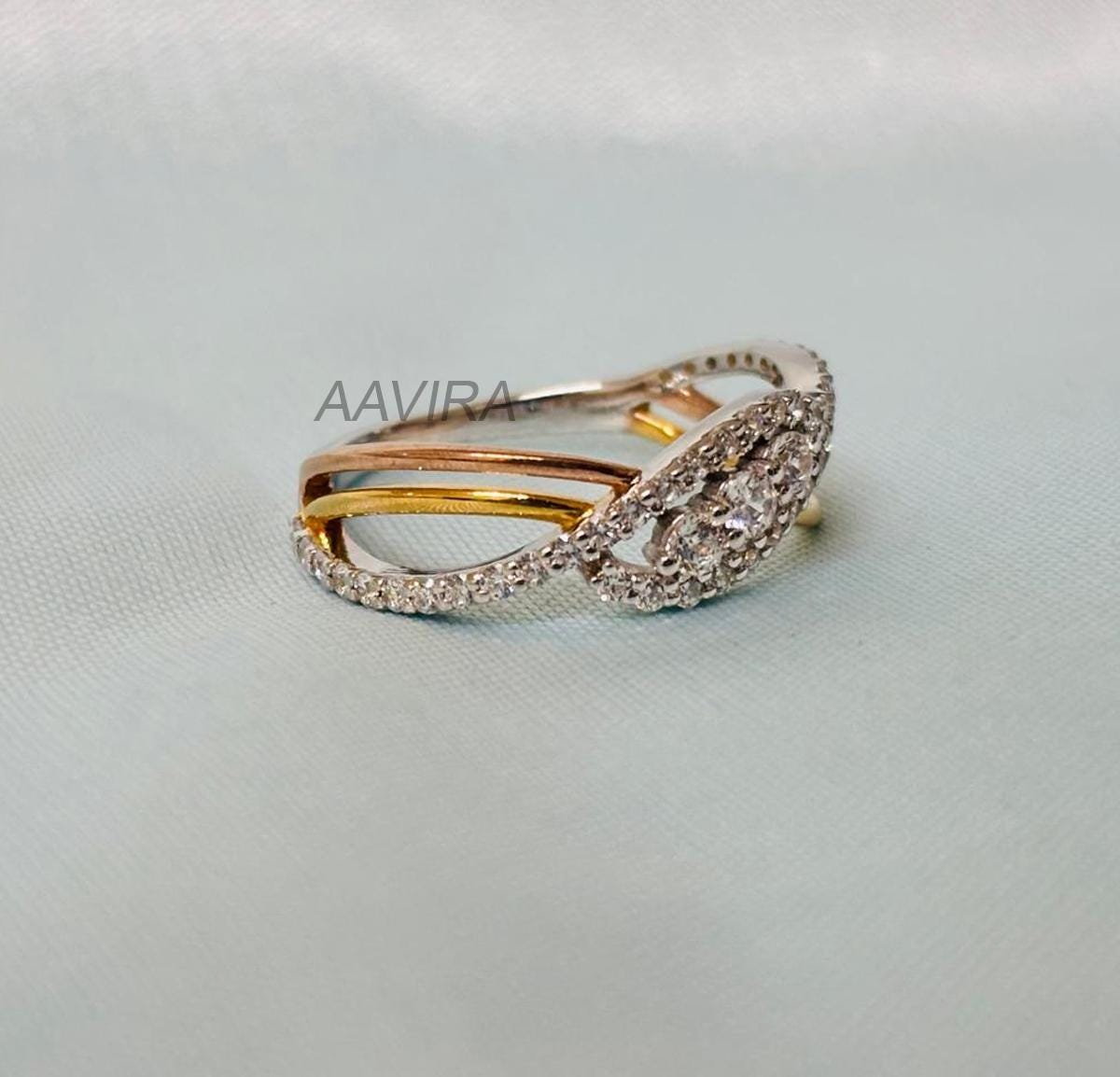 Gorgeous Engagement Diamond Ring, Three Color Ring, Bridal Ring, 14k White Yellow Rose Gold Plated Ring, Promise Ring Jewelry Gift For Women