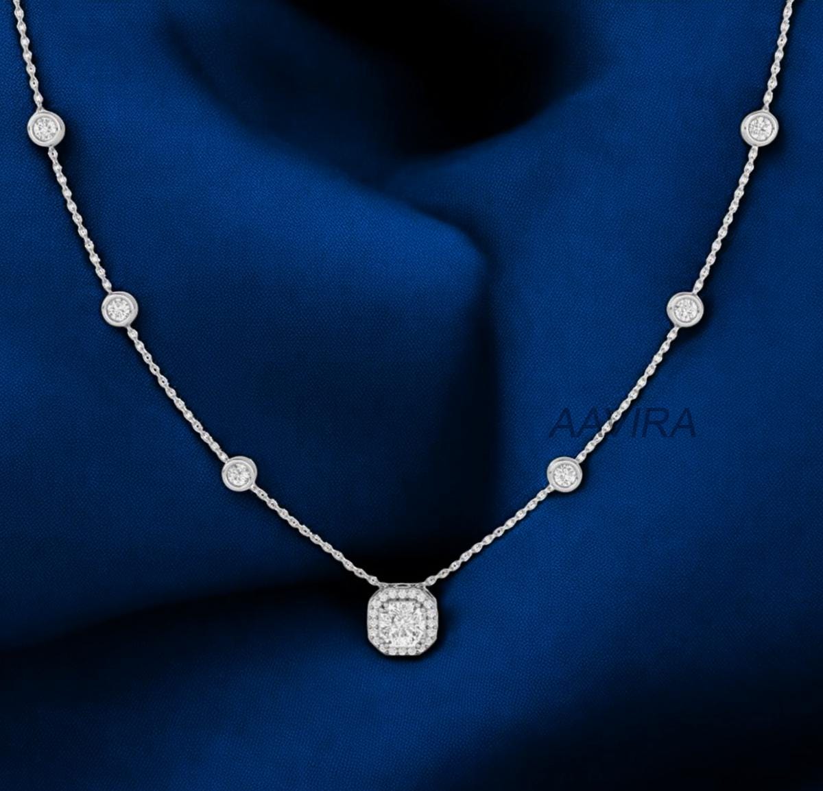 Women's Round Diamond Bezel Set Necklace, Pendant Necklace, Dainty Necklace, Minimalist Pendant Necklace, Halo Diamond Pendant, Gift For Her