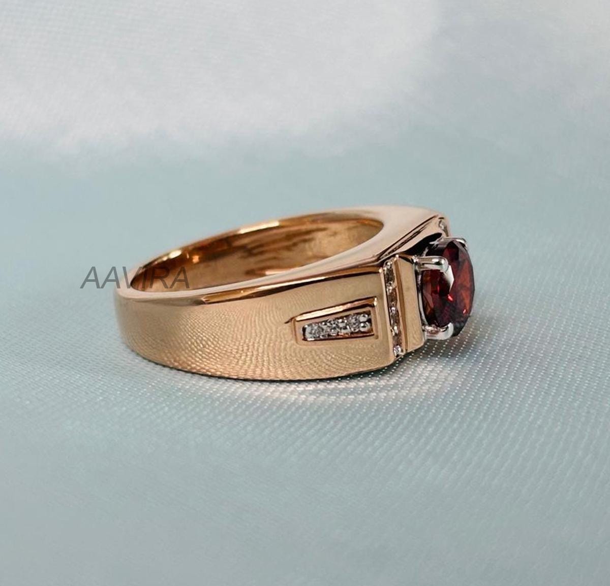 Red Garnet & CZ Band Ring, Men Diamond Band Ring, Mens Wedding Band Ring, Personalized Band, Pinky Ring For Men, Band For Men, Gift For Him