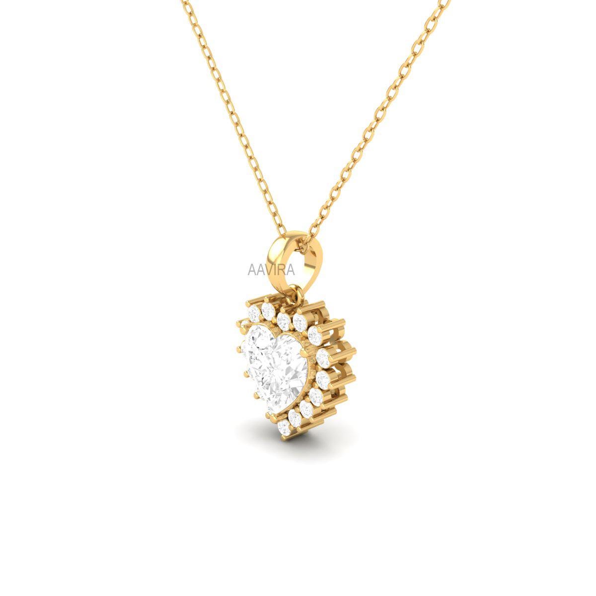 Heart Cut Pendant In 14k Yellow Gold Plated, Diamond Heart Pendant, Halo Heart Pendant, Heart Pendant For Women, Small Love Gift For Mom