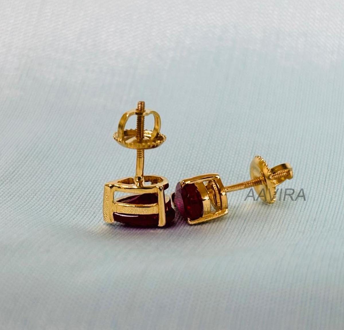 Ruby Stud Earrings, Pear Stud Earrings, Ruby Birthstone Earrings, Screw Back Earrings, Solitaire Earrings, Everyday Earrings, Gift for Her