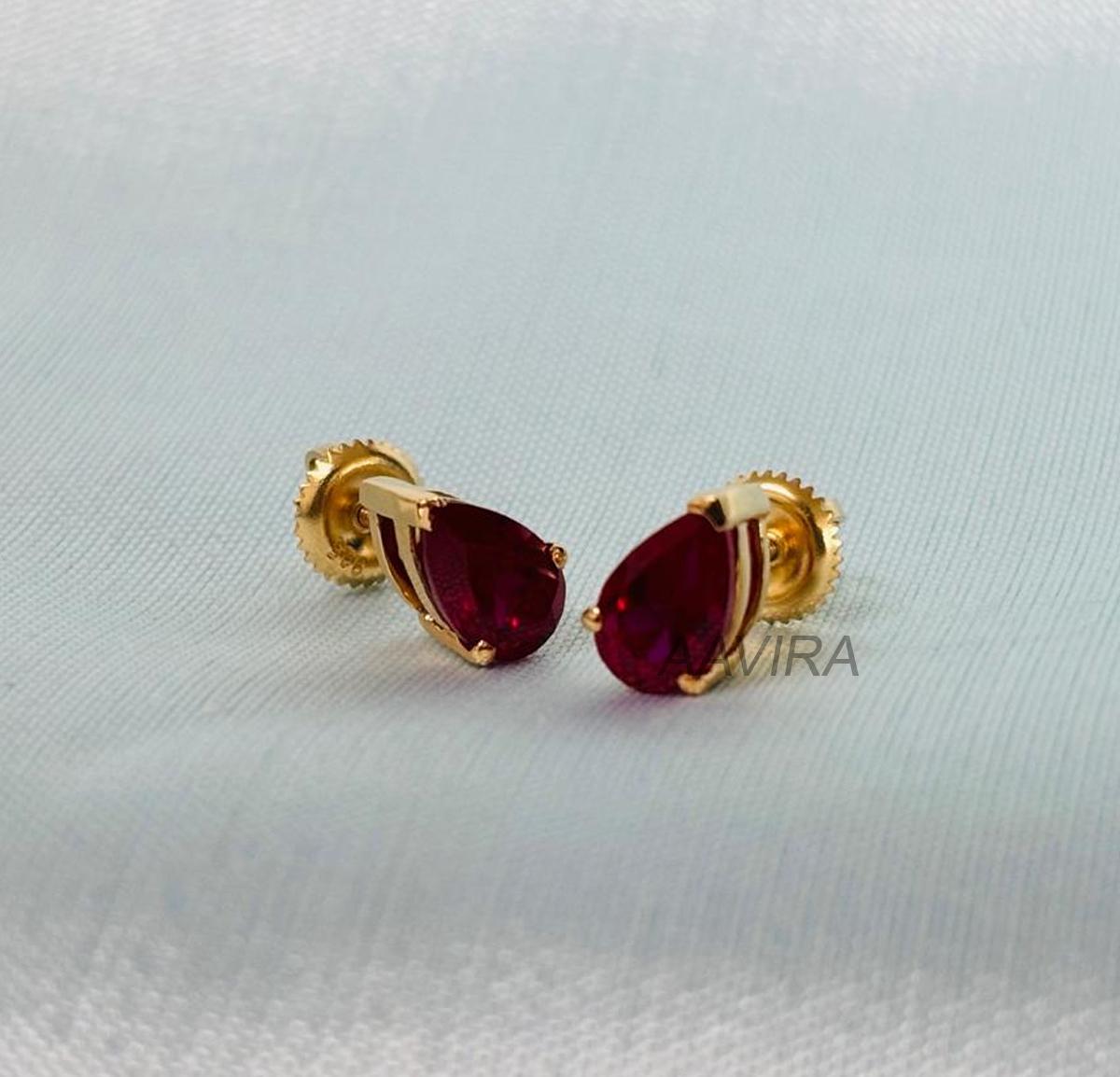 Ruby Stud Earrings, Pear Stud Earrings, Ruby Birthstone Earrings, Screw Back Earrings, Solitaire Earrings, Everyday Earrings, Gift for Her