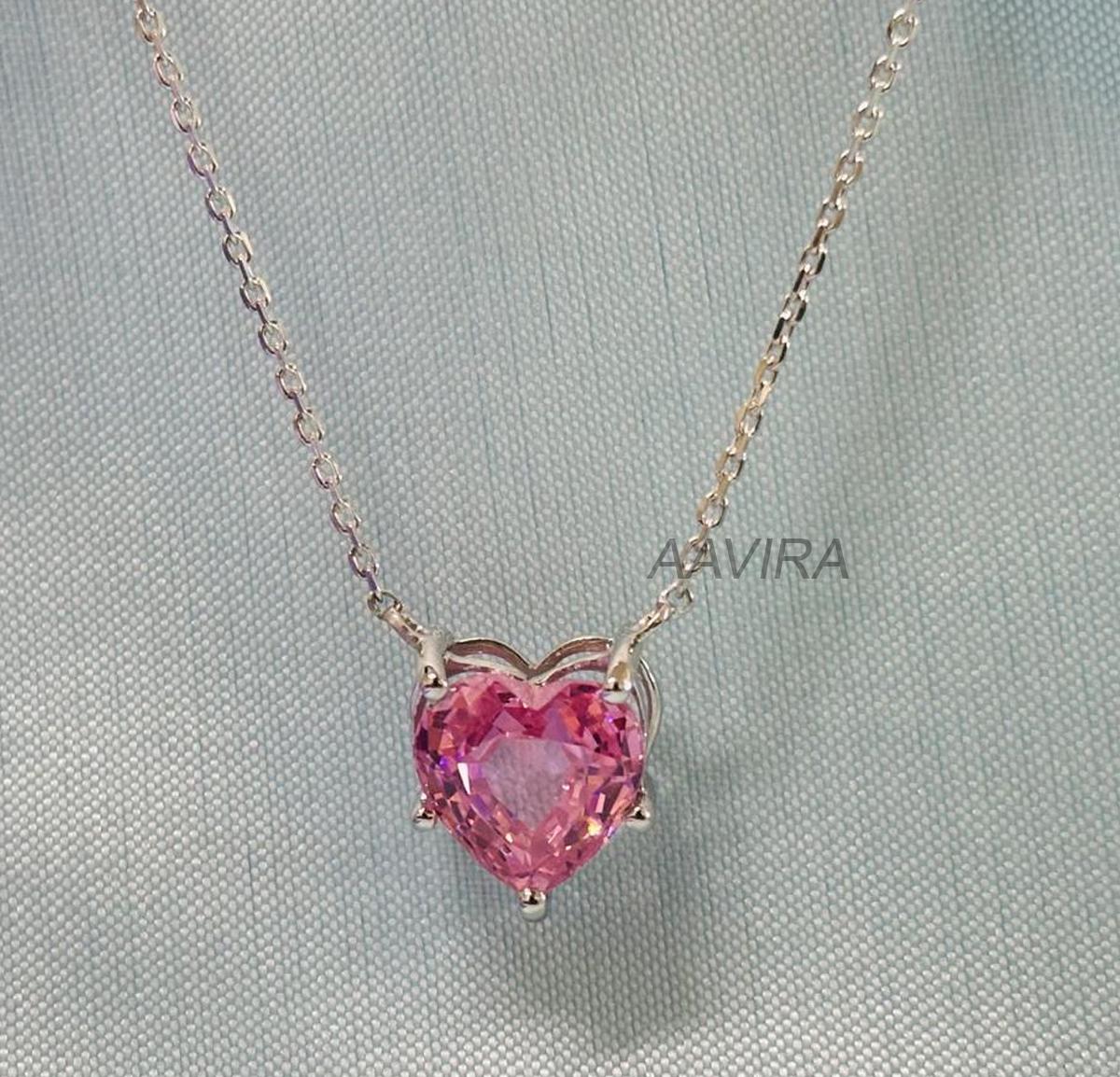 Heart Necklace, Pink Heart Pendant, Birthstone Pendant, Pink Sapphire Pendant For Women, Solitaire Pendant Necklace, Gift For Girlfriend