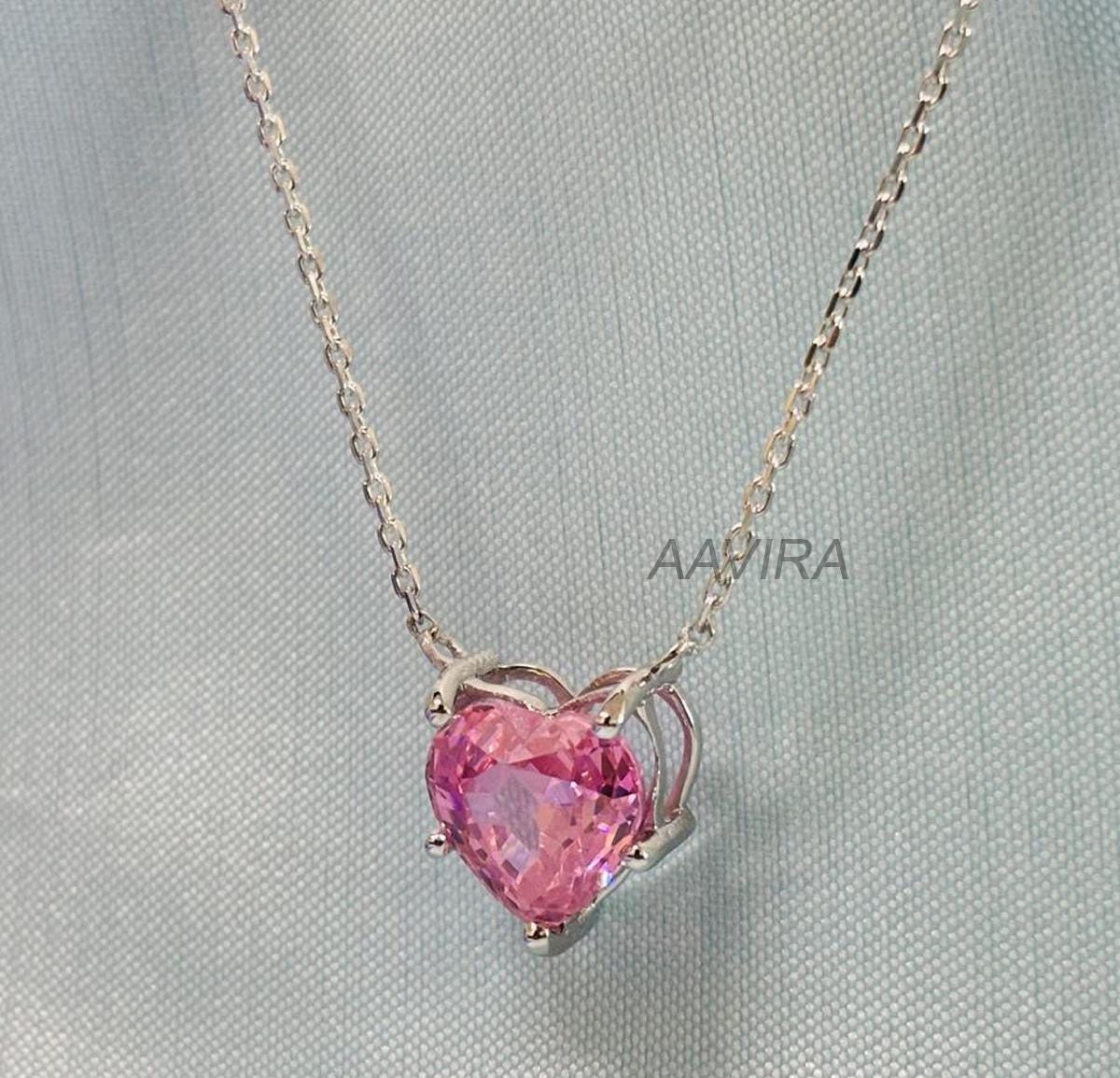 Heart Necklace, Pink Heart Pendant, Birthstone Pendant, Pink Sapphire Pendant For Women, Solitaire Pendant Necklace, Gift For Girlfriend