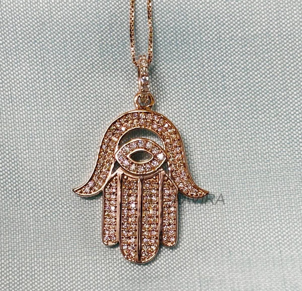 Hand of Fatima Jewelry, Hamsa Hand Necklace, Good Luck Charm Pendant, Hand Of God Jewelry, Moissanite Diamond Evil Eye Hamsa Pendant, Gifts