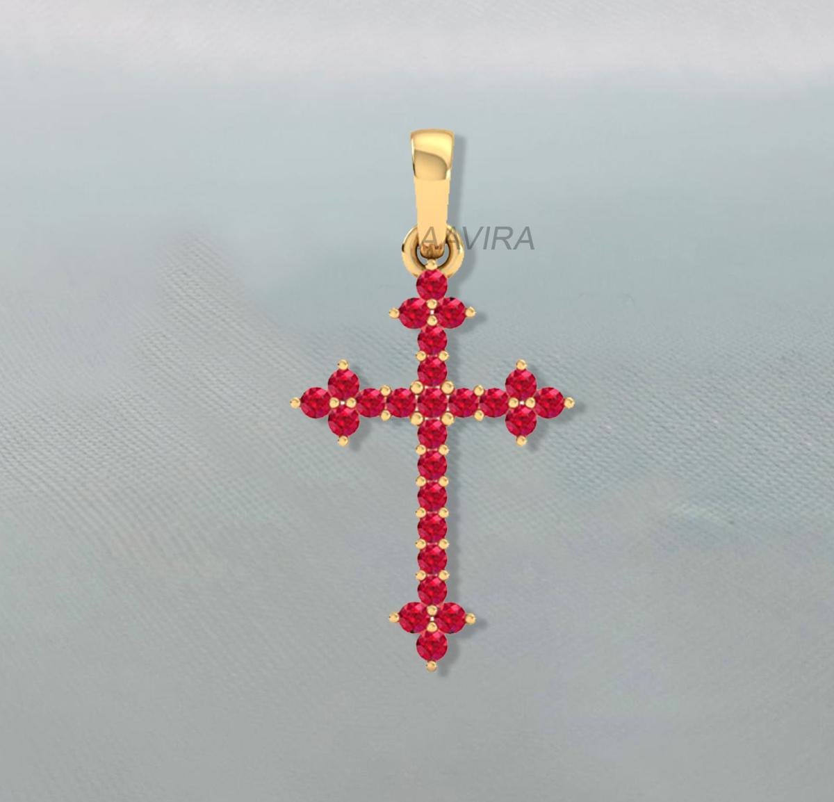 Ruby Cross Pendant, Ruby Cross Necklace, Religious Cross Jewelry, 14k Yellow Gold Plated Red Cross Pendant Necklace, July Birthstone Pendant