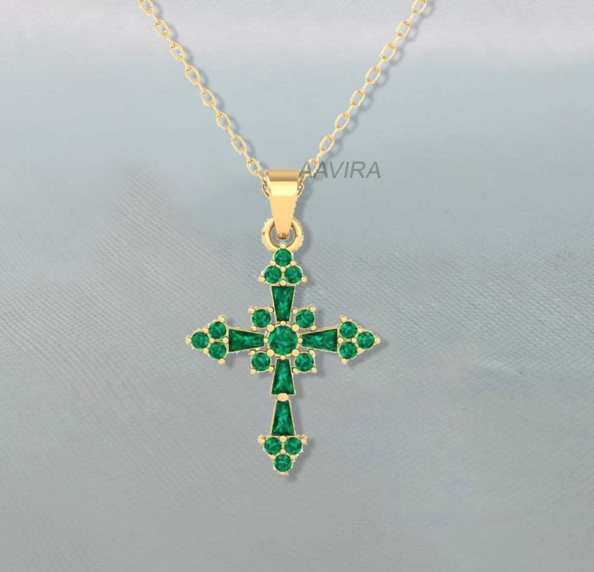 Green Emerald Cross Necklace, Cross Necklace, Christian Pendant, Green Emerald Gemstone Cross Necklace, Delicate Cross Gift, Cross Jewelry