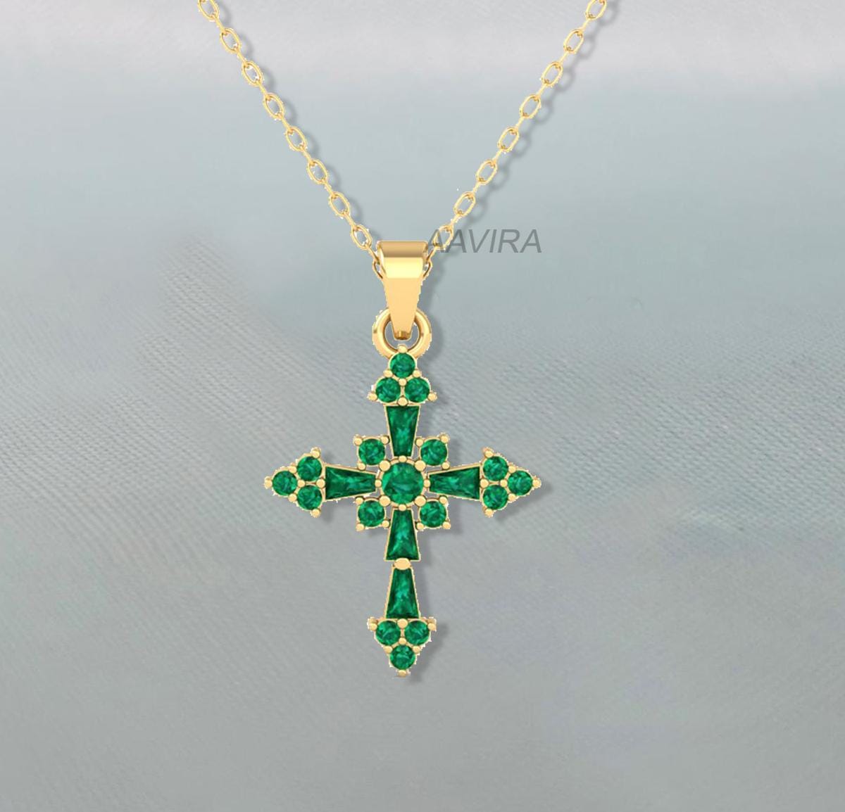 Green Emerald Cross Necklace, Cross Necklace, Christian Pendant, Green Emerald Gemstone Cross Necklace, Delicate Cross Gift, Cross Jewelry