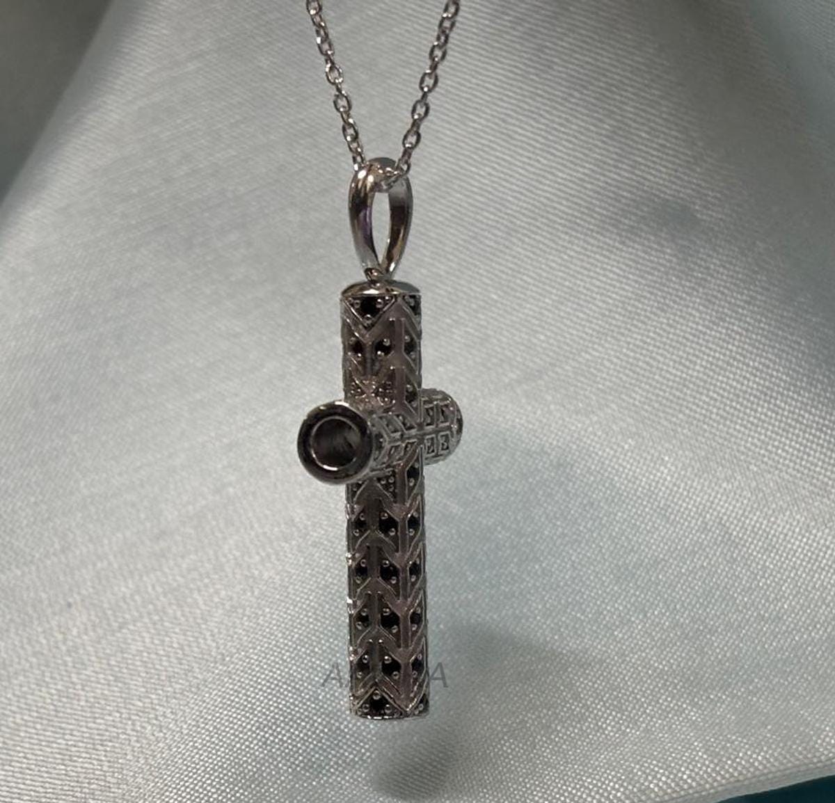 Men Cross Black Diamond Pendant Necklace, Black Diamond Cross Necklace, Cross Pendant For Men, Gift For Him, Gift For Dad, Cross Jewelry