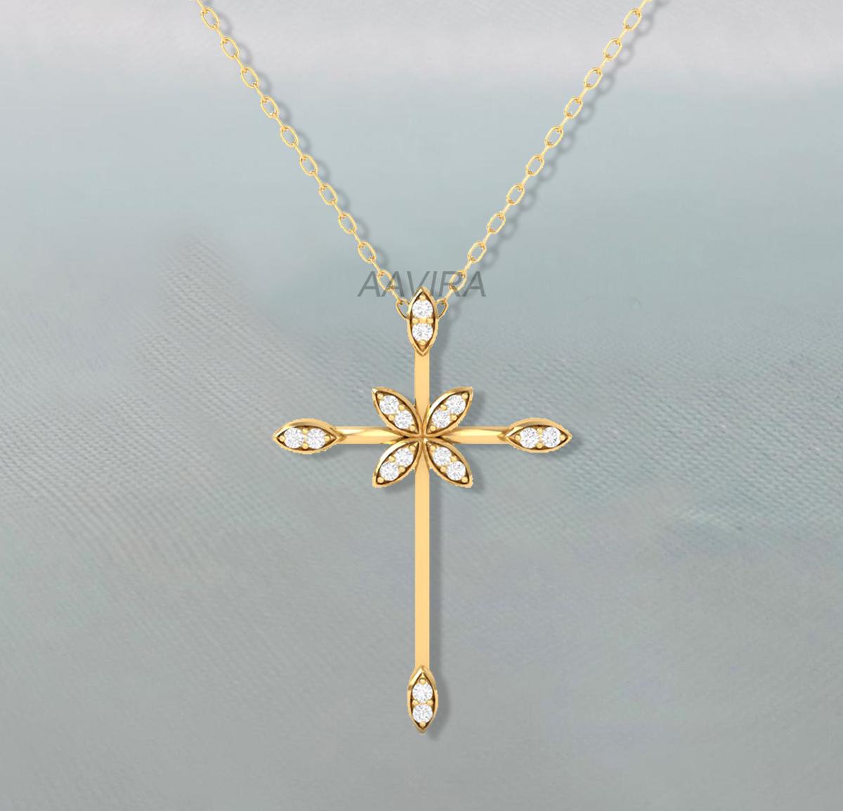 Moissanite Diamond Cross Pendant, 14k Yellow Gold Plated, Handmade holy Pendant, Perfect Birthday Gift, Gift For Girlfriend, Cross Jewelry