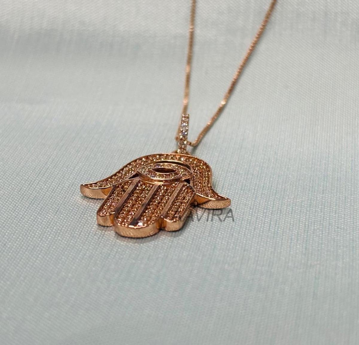 Hand of Fatima Jewelry, Hamsa Hand Necklace, Good Luck Charm Pendant, Hand Of God Jewelry, Moissanite Diamond Evil Eye Hamsa Pendant, Gifts