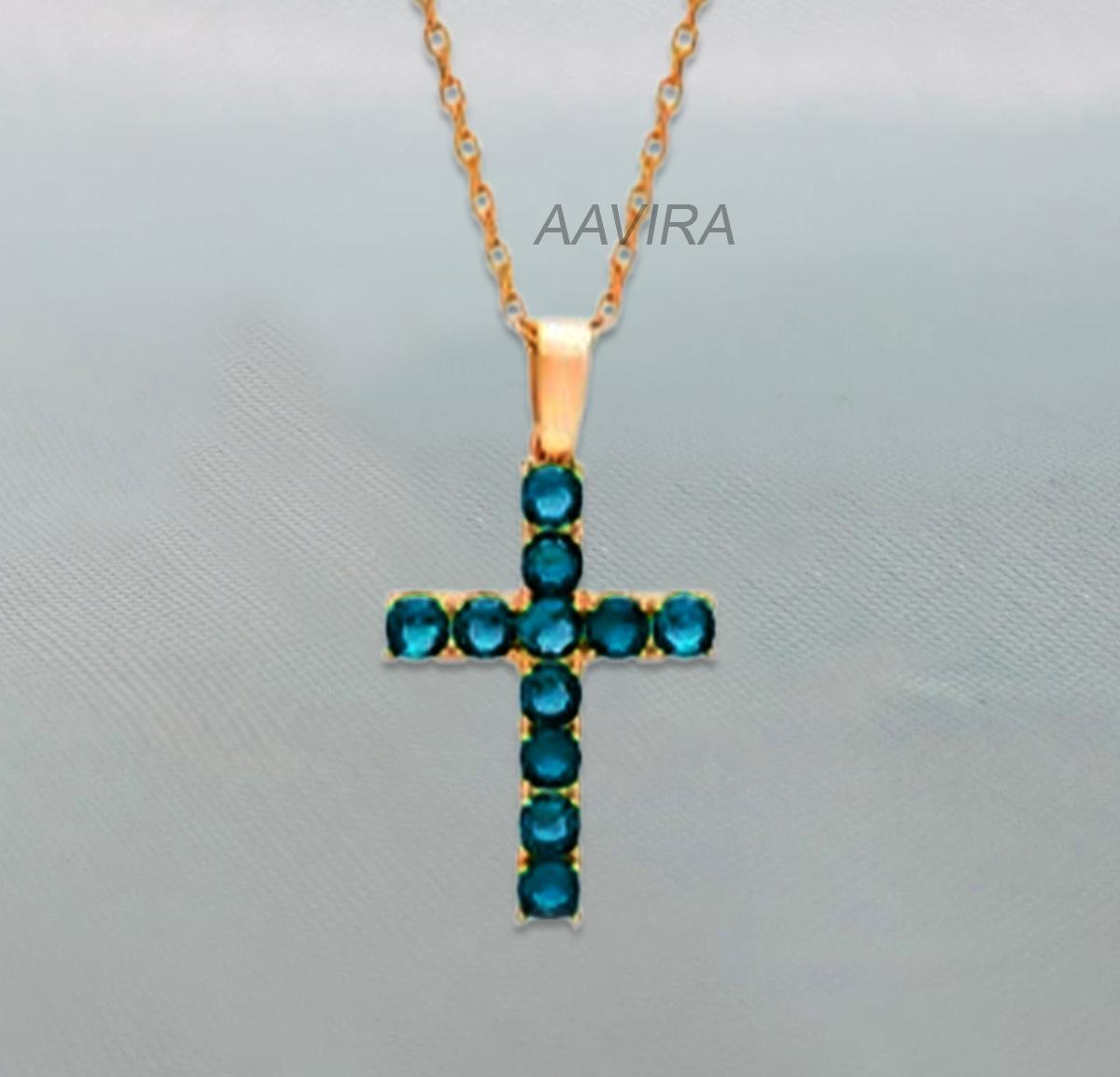 Dainty Blue Sapphire Cross Necklace, September Birthstone Pendant For Women, Anniversary Gift, London Blue Topaz Cross, Cross Jewelry Gift