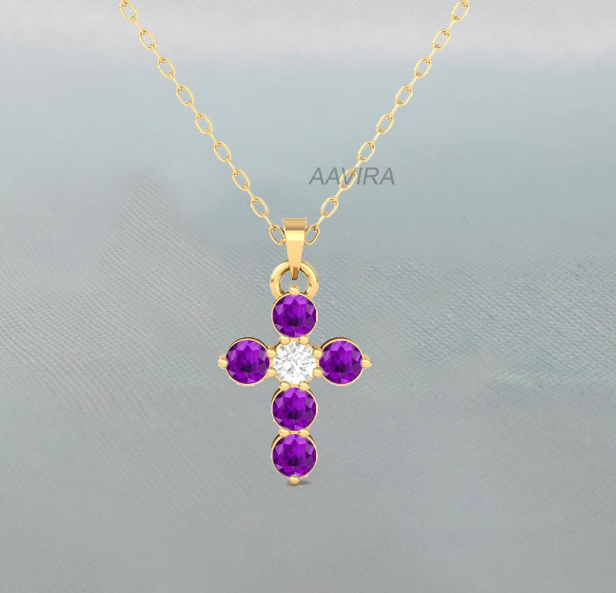 Gorgeous Cross Pendant, Diamond Cross Necklace, Amethyst Cross Necklace, Purple Stone Pendant, Religious Pendant, Women Cross Necklace, Gift