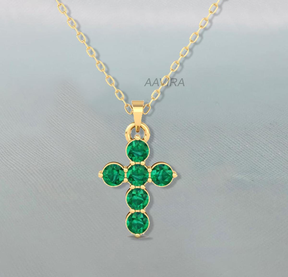 Dainty Cross Necklace, Emerald Cross Necklace, Prong Set Necklace, Green Emerald Pendant, Women's Pendant, Peridot Cross Necklace Women Gift