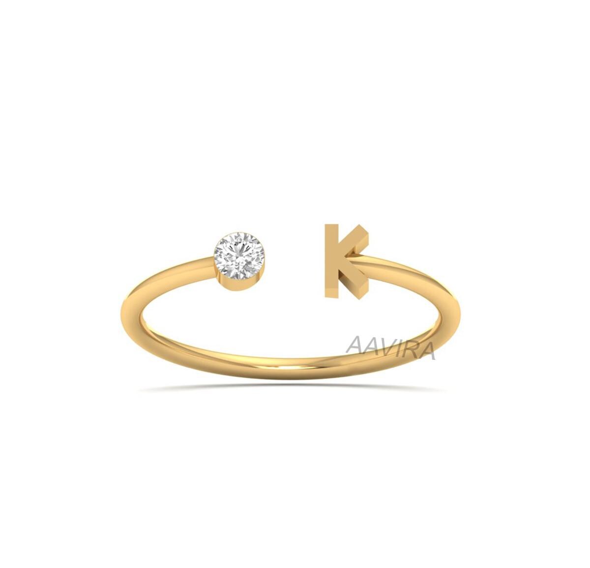 Open Cuff Moissanite Diamond Ring, Bezel Set Minimalist Ring, Initial Letter K Ring, Name Letter Ring, Alphabet Ring, Personalized Gift
