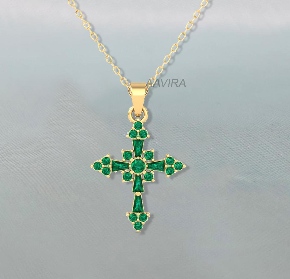 Green Emerald Cross Necklace, Cross Necklace, Christian Pendant, Green Emerald Gemstone Cross Necklace, Delicate Cross Gift, Cross Jewelry