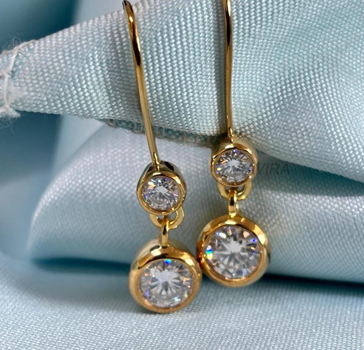 Moissanite Dangle Earrings For Her, Dainty Bridal Earrings, Drop Dangle Earrings, Bezel Set Diamond Earrings, Long Dangle Hook Earrings