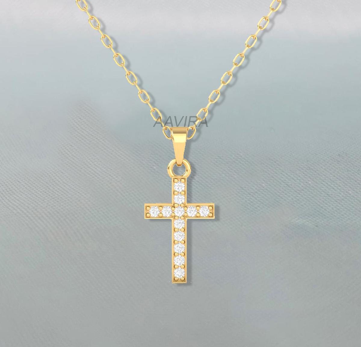 Moissanite Cross Pendant For Women, 14k Yellow Gold Plated Pendant, Moissanite Jewelry, Moissanite Cross Gift, Anniversary Gift, Women Gift