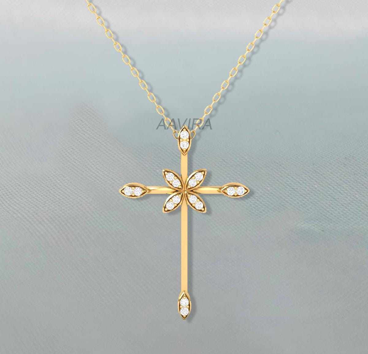 Moissanite Diamond Cross Pendant, 14k Yellow Gold Plated, Handmade holy Pendant, Perfect Birthday Gift, Gift For Girlfriend, Cross Jewelry