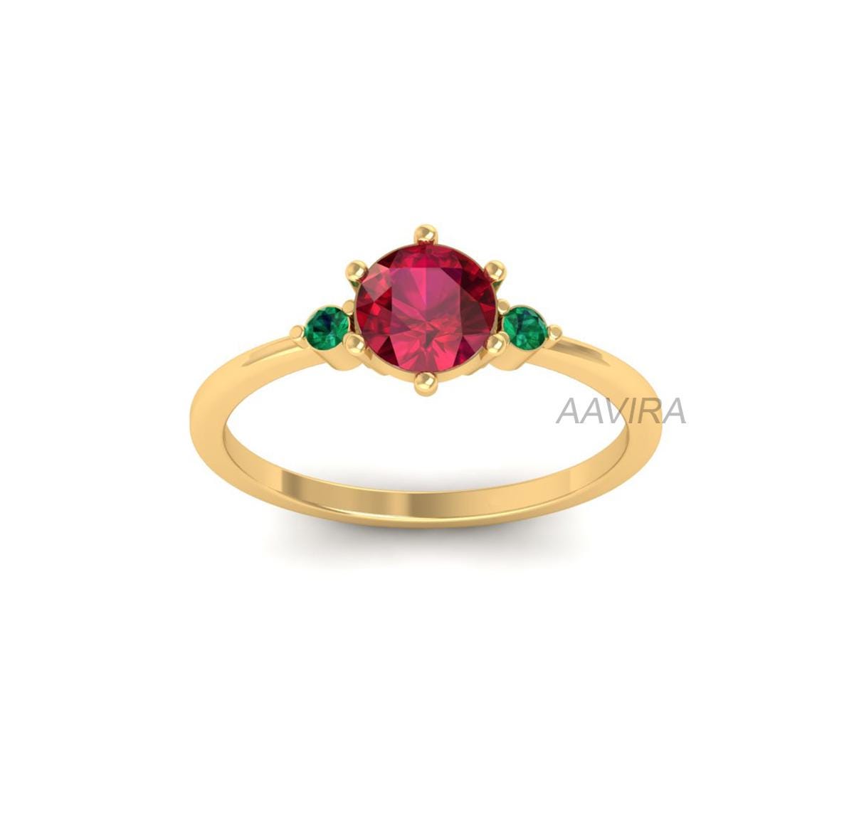 Red Ruby Trio Gemstone Ring, Stackable Ring, Emerald & Ruby Ring, Dainty Ring, Women's Trio Ring, Family Birthstone Ring, Christmas Gift