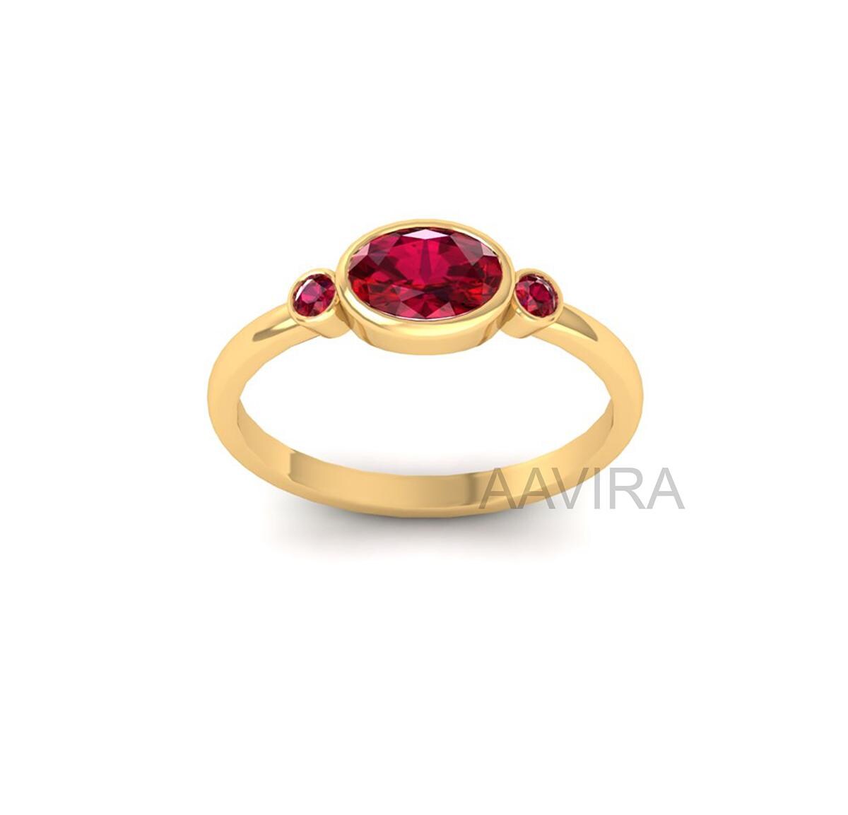Three Stone Gemstone Ring, Bezel Set Ruby Ring, 14k Yellow Gold Red Ruby Ring, Round Ruby Ring, Gemstone Jewelry, Sapphire Ring, Gifts