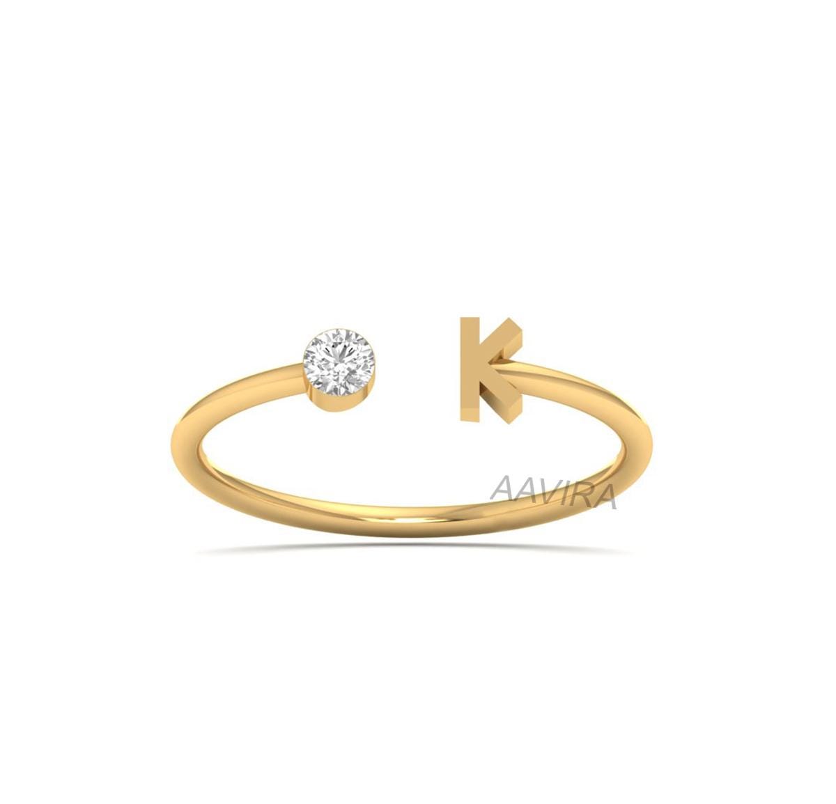 Open Cuff Moissanite Diamond Ring, Bezel Set Minimalist Ring, Initial Letter K Ring, Name Letter Ring, Alphabet Ring, Personalized Gift