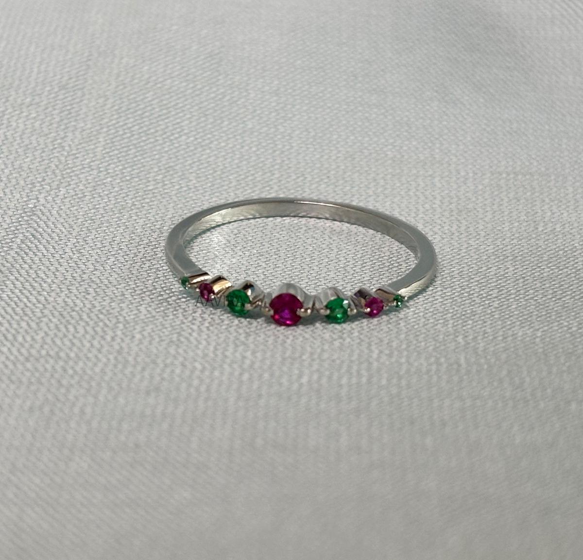 Eternity Band Promise Band, Ruby & Emerald Delicate Ring Eternity Band, Gifts For Her Wedding Band, Dainty Emerald Stacking Eternity Ring