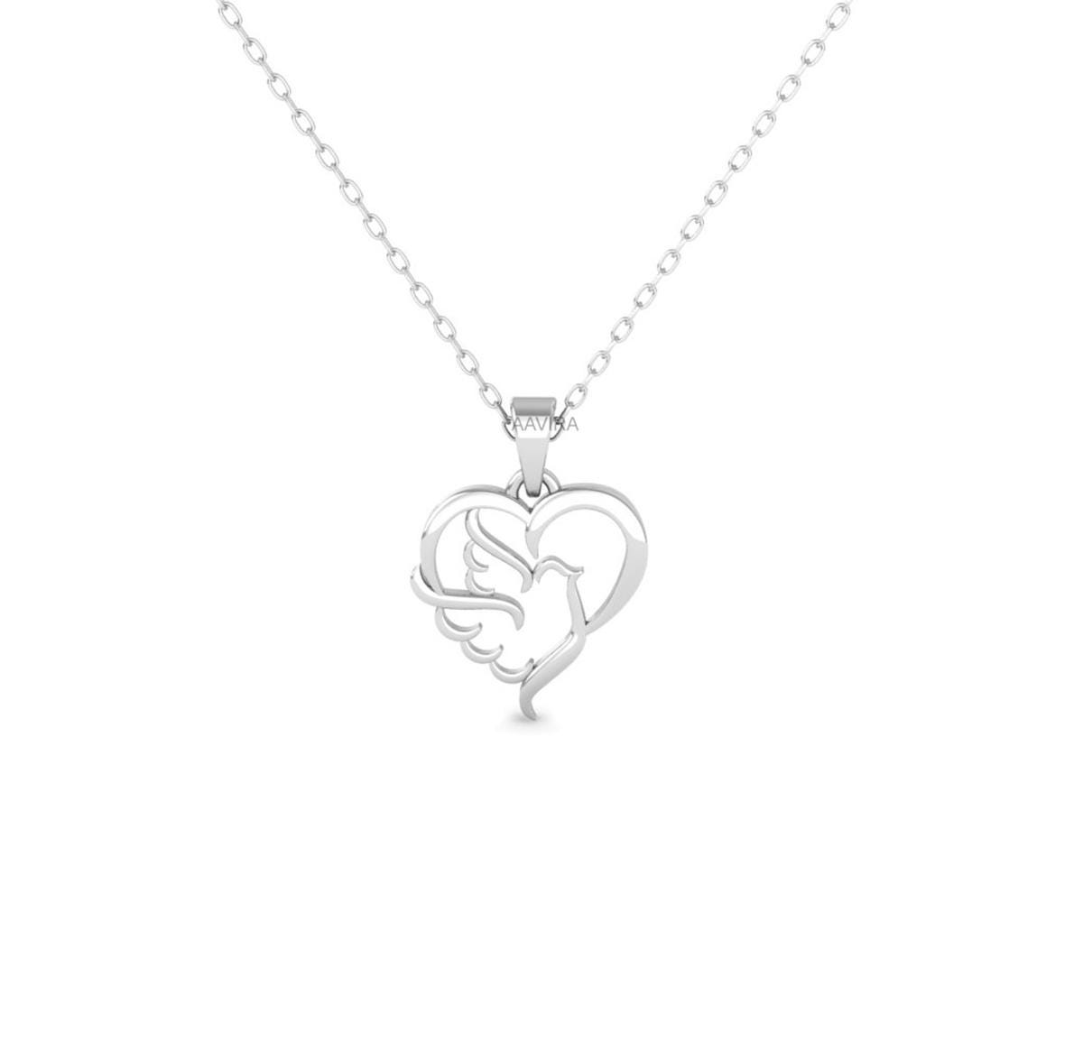 Bird in Heart Necklace, Bird Heart Pendant, Bird Lover Pendant Necklace for Her, Heart Necklace, Heart Jewelry, Anniversary Gift For Wife