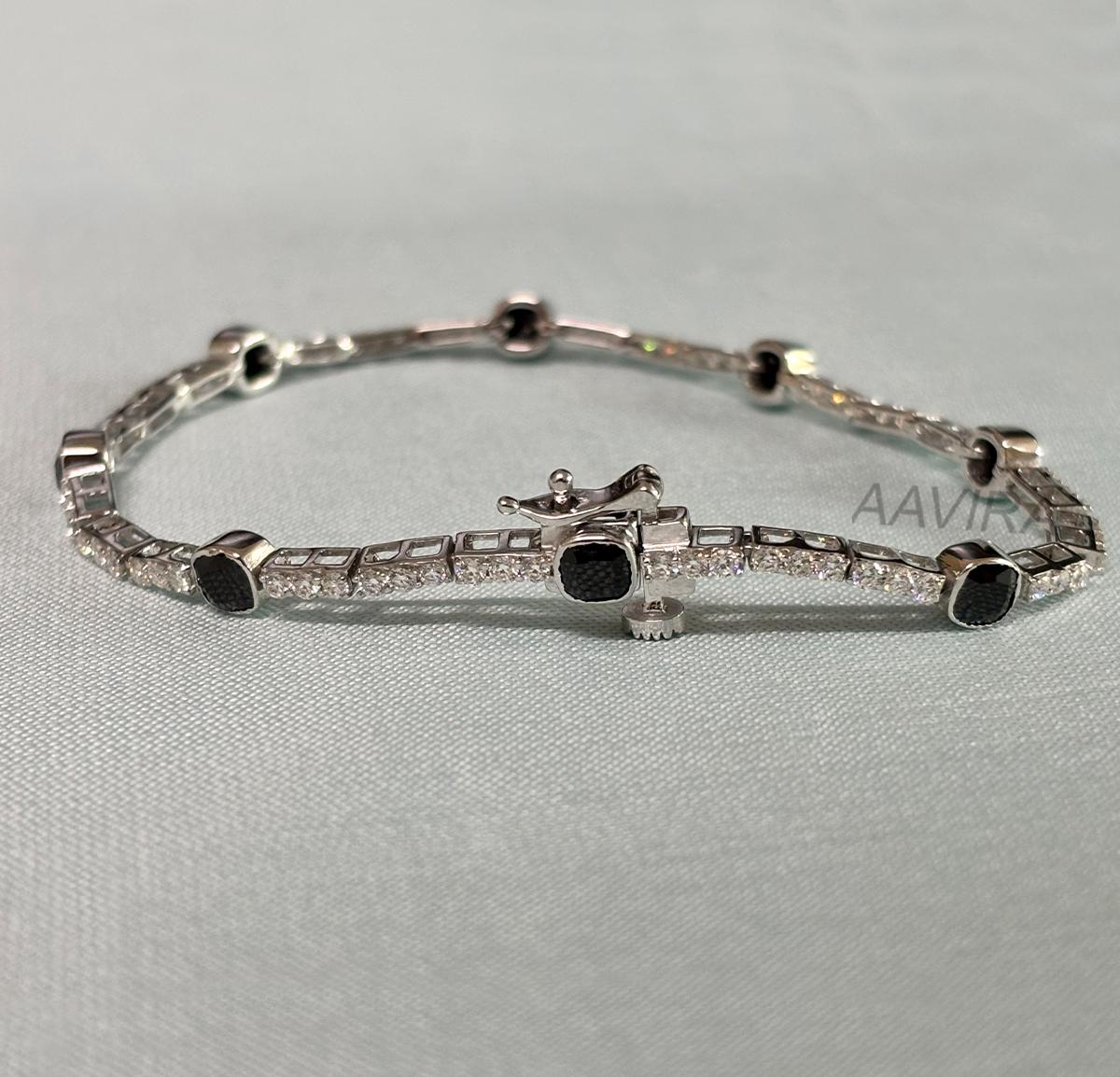 Black Diamond Bracelet, Bezel Cushion Cut Bracelet, Diamond Bracelet, Handmade Bracelet, Delicate Bracelet, Women's Bracelet, Bezel Bracelet