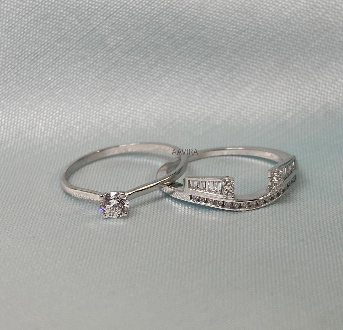 Diamond Bridal Ring Set, Diamond Engagement Ring, Round Engagement Ring Set, 925 Sterling Silver Bridal Ring, Valentines Gift For Her