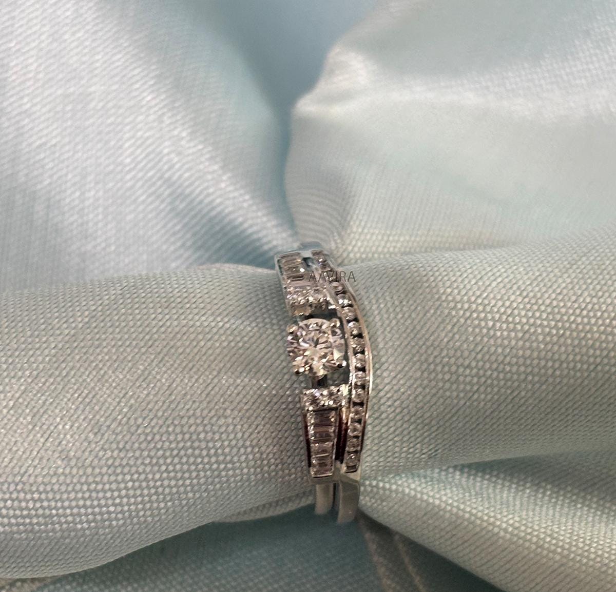 Diamond Bridal Ring Set, Diamond Engagement Ring, Round Engagement Ring Set, 925 Sterling Silver Bridal Ring, Valentines Gift For Her
