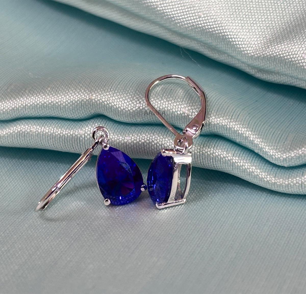 Sapphire Drop And Dangle Earrings, Blue Sapphire Birthstone Earrings, Pear Cut Dangle, Solitaire Earrings, Gifts For Her, Valentine Day Sale