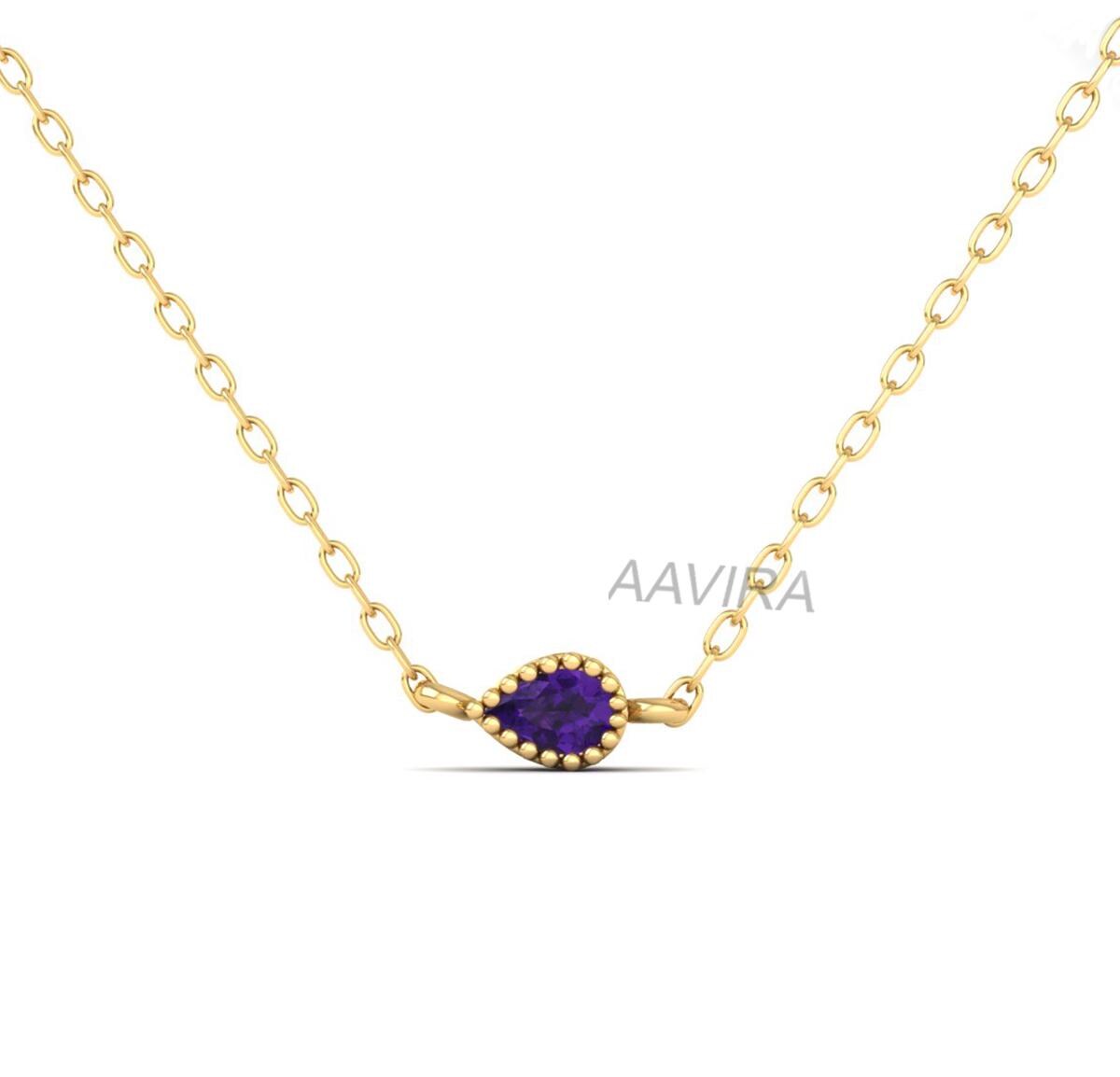 Amethyst Necklace for Women, Silver Teardrop Necklace, Purple Gemstone Pendant, Bridal Gift, Solitaire Teardrop Pendant, February Birthstone