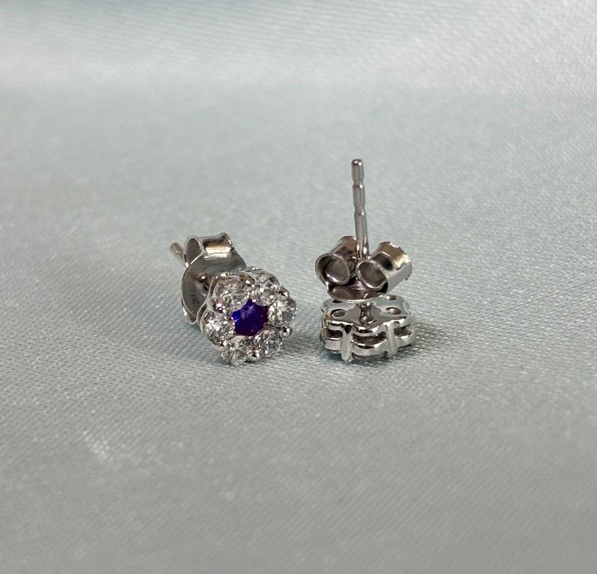 Sapphire Studs, Stud Earrings, September Birthstone, Sapphire Flower Earrings, Diamond Moissanite Stud Earrings, Silver Stud Earrings, Gift