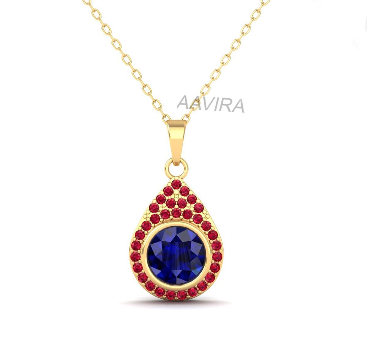 Minimalist Pendant, 14k Yellow Gold Plated Sapphire Pendant, Ruby Pendant, Handmade Pendant, 1st Anniversary Gift, Blue Gemstone Pendant