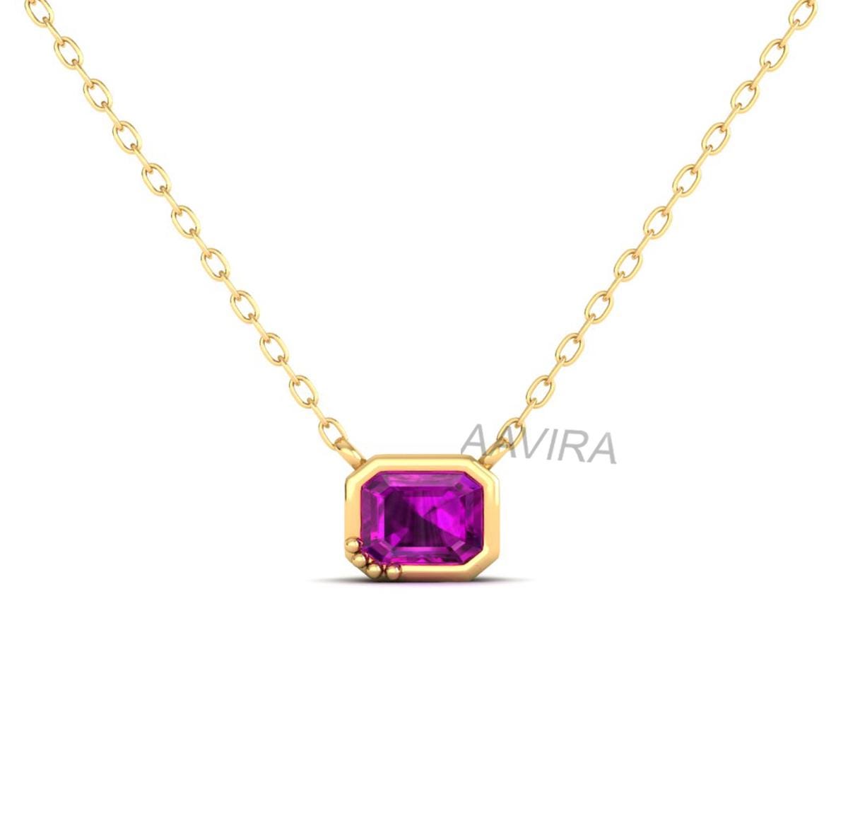 Asscher Cut Ruby Pendant Necklace, Amethyst Necklace, Silver Pendant, 14k Yellow Gold Plated, Chain Pendant Necklace, Solitaire Pendant