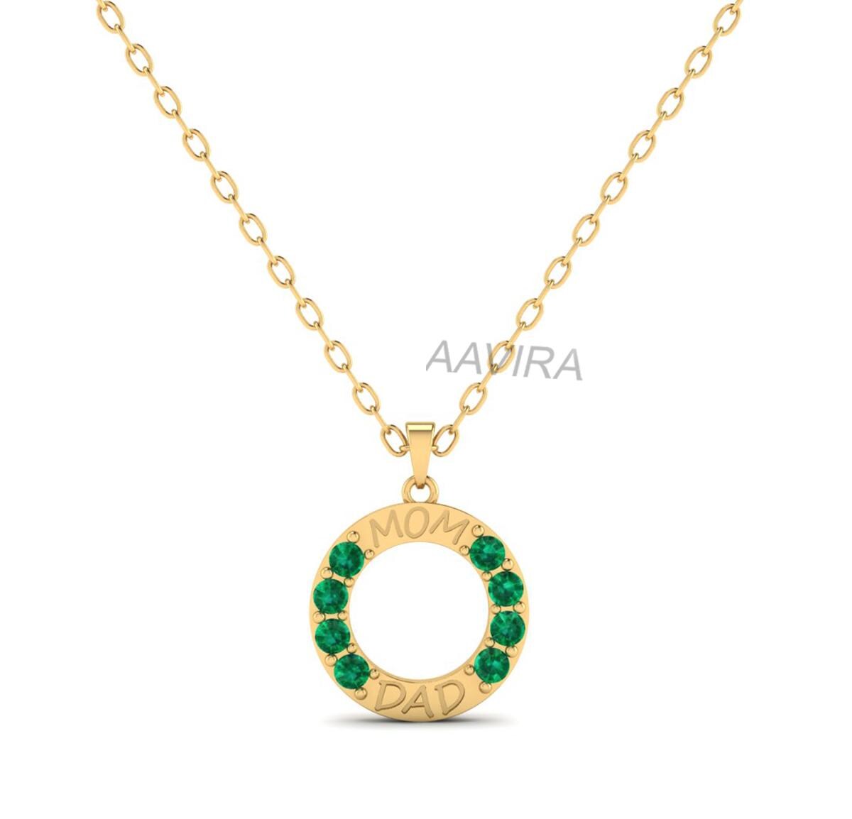 Customized Emerald Round Pendant For Women, Green Emerald Pendant, Birthstone Pendant, Emerald Jewelry, Women's Gift, Mom Dad Pendant, Gift